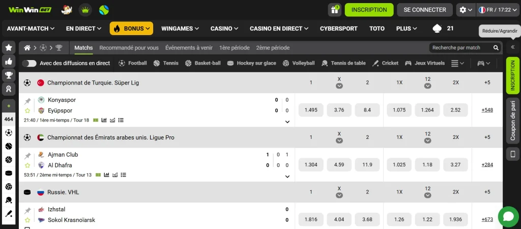 Paris sportifs en ligne chez WinWin Bet