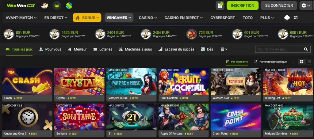 WinWin Casino — Jeux de casino d’argent réel