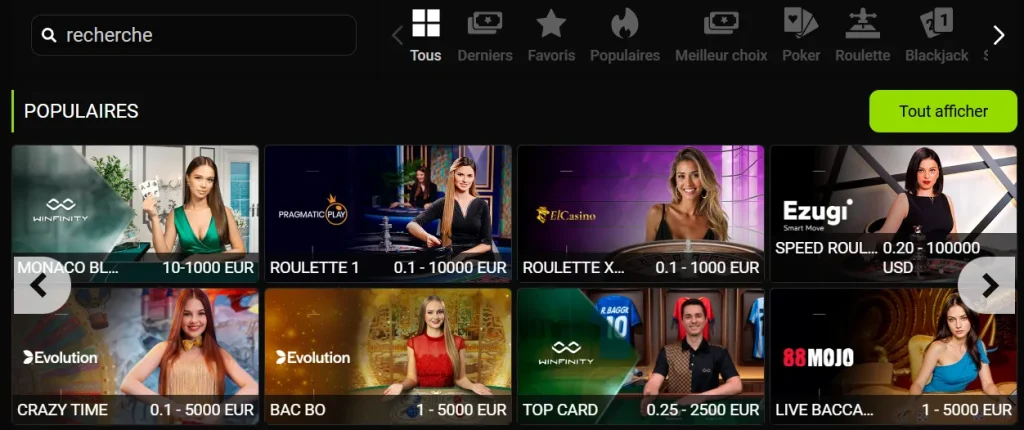 Jeux de table — Poker, roulette, blackjack